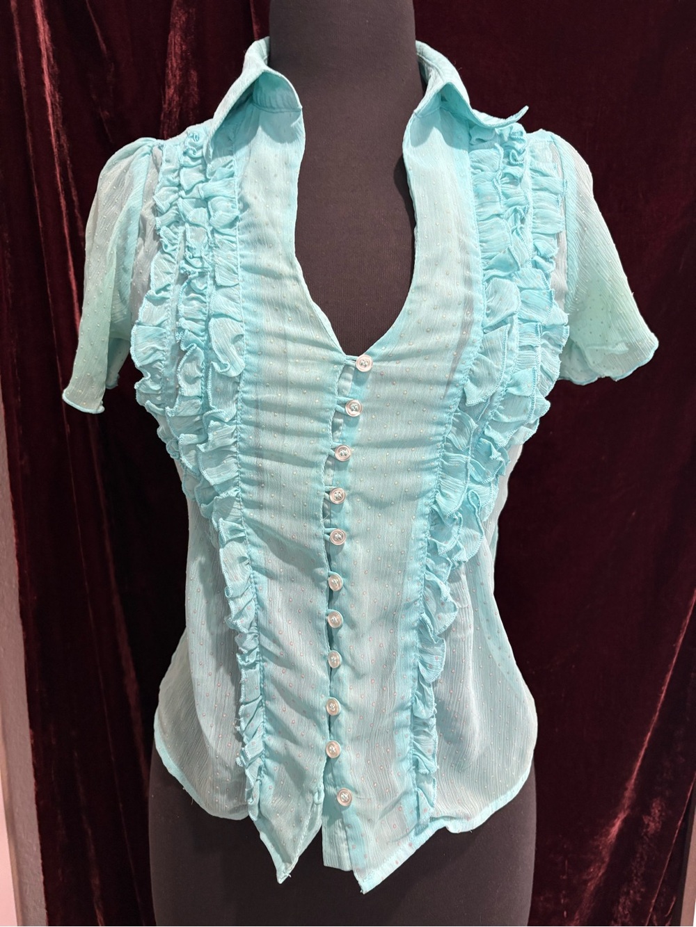 Ladies Ruffle Double-Breasted Blouse - Picture 6 of 8